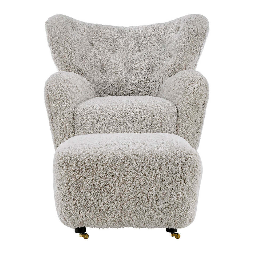 Flemming Lassen The Tired Man Lounge Chair & Footstool in Genuine Sheepskin