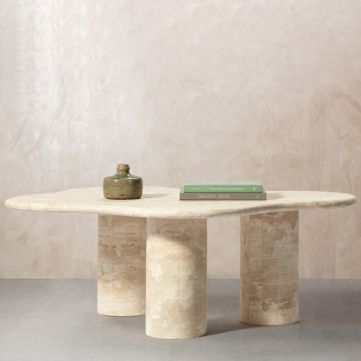 Elyse Freeform Stone Coffee Table with Tri Cylinder Base
