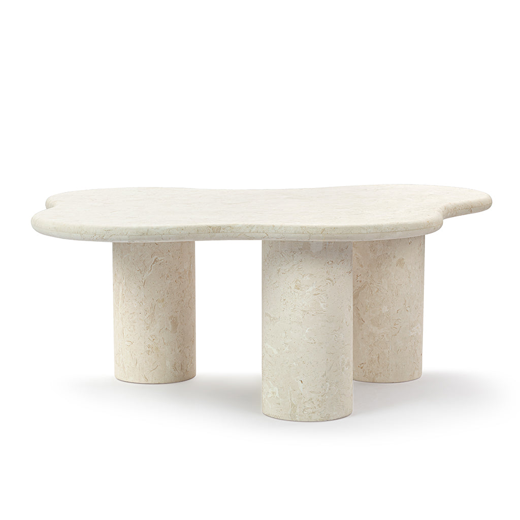 Elyse Freeform Stone Coffee Table with Tri Cylinder Base - Moon Light - Final Sale