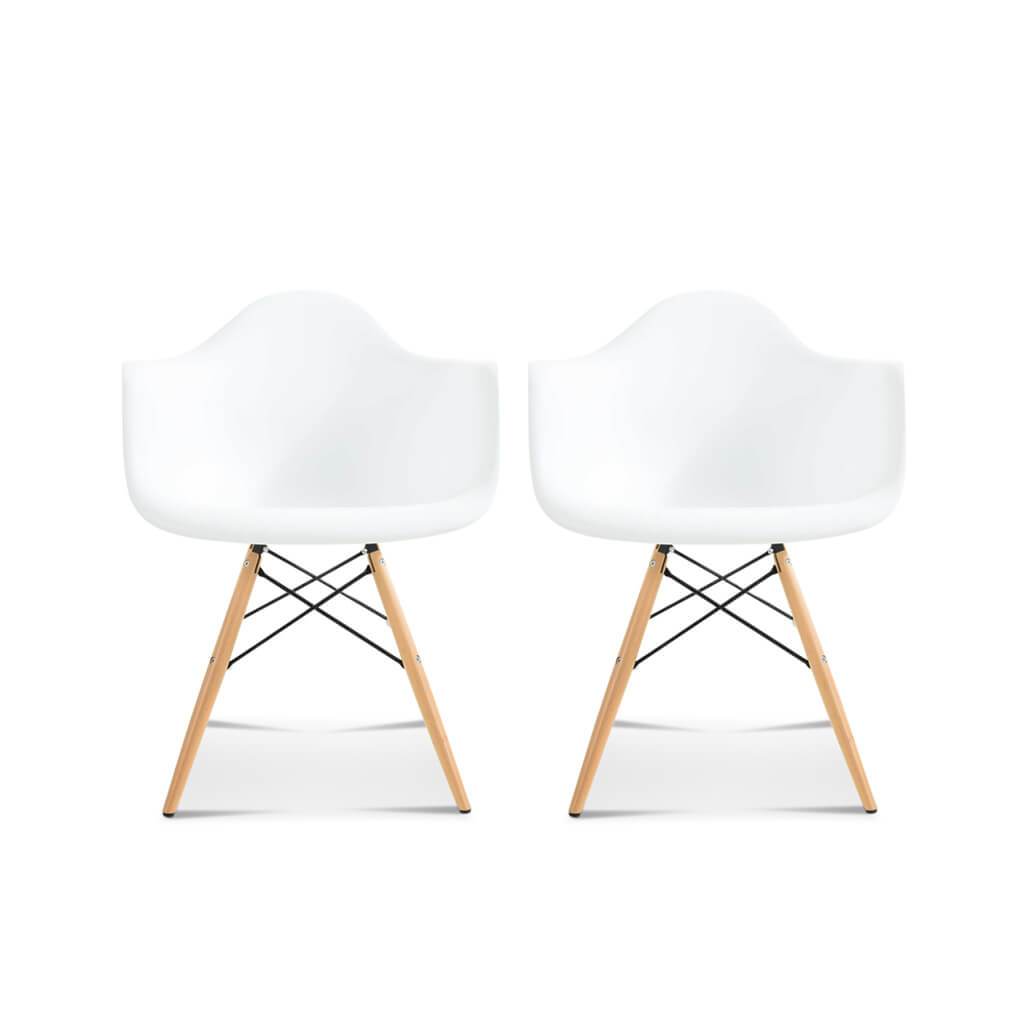 Set of Two DAW Molded Plastic Armchairs Wooden Dowel Base - Eternity Modern
