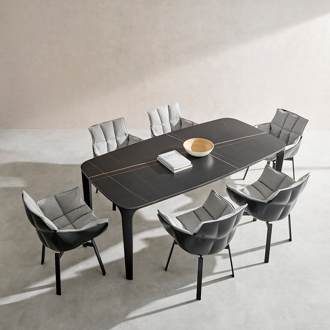 Myko Modern Rectangular Sintered Stone Dining Table-Black