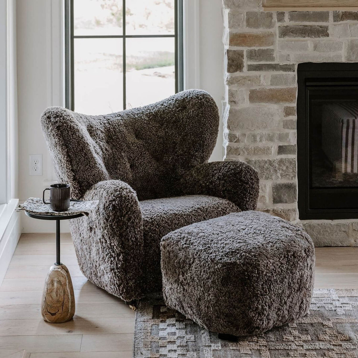 Flemming Lassen The Tired Man Lounge Chair & Footstool in Genuine Sheepskin