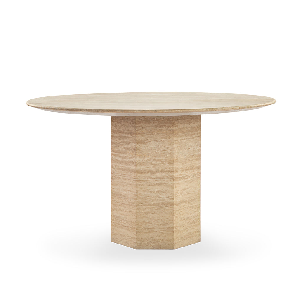 Picco Round Beige Travertine Dining Table with Hexagon Base - Final Sale