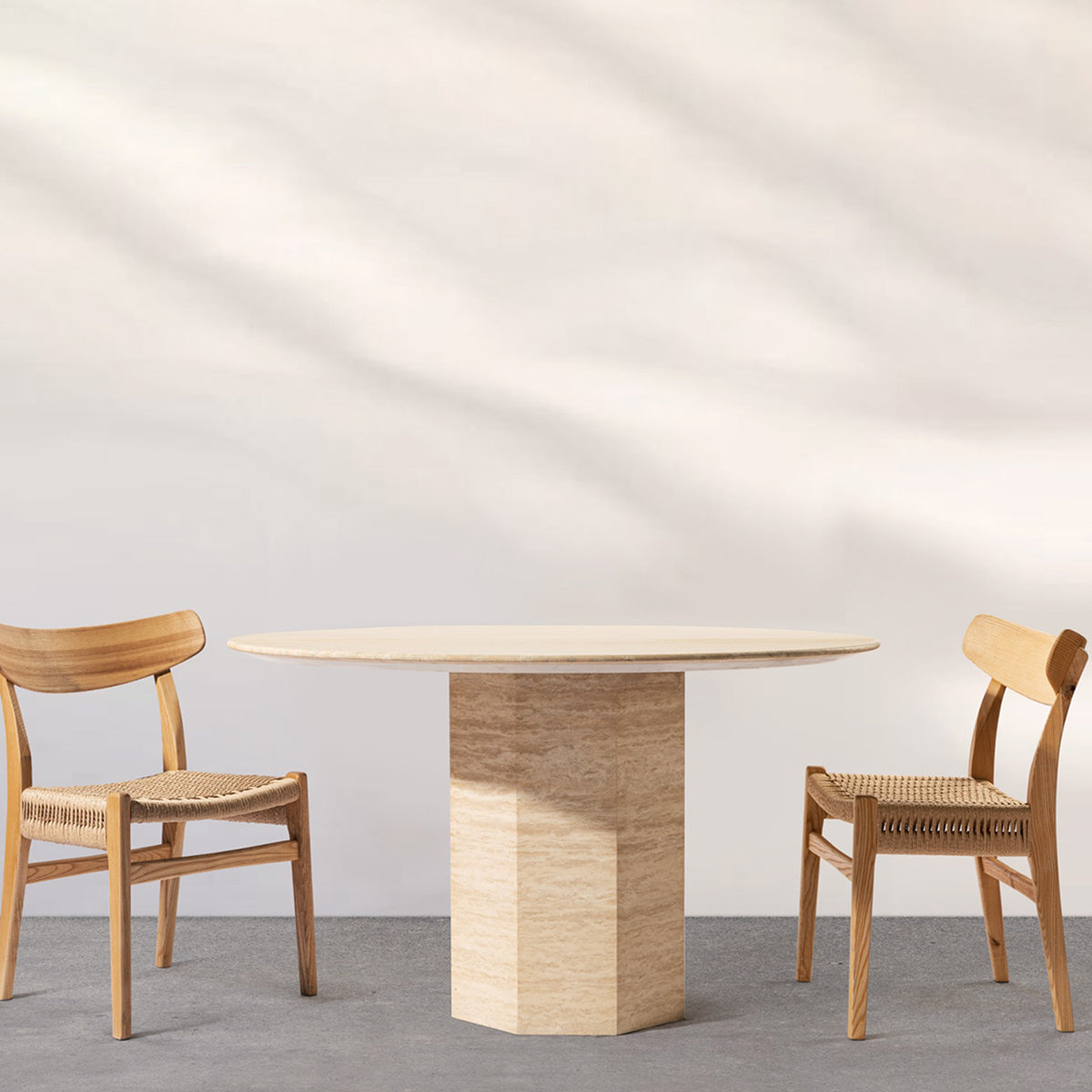 Picco Round Beige Travertine Dining Table with Hexagon Base - Final Sale